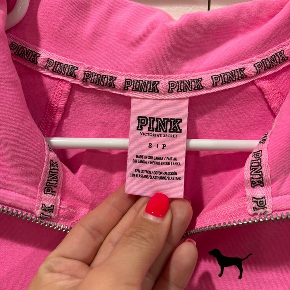 VS PINK Women’s Neon Pink V-Neck Quarter Zip Long Sleeve Sweater Top - size S - Picture 5 of 7